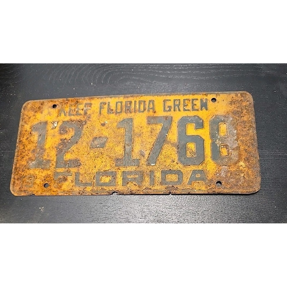1951 Keep Florida Green License Plate Lake County 12-1768 Classic Car Vintage